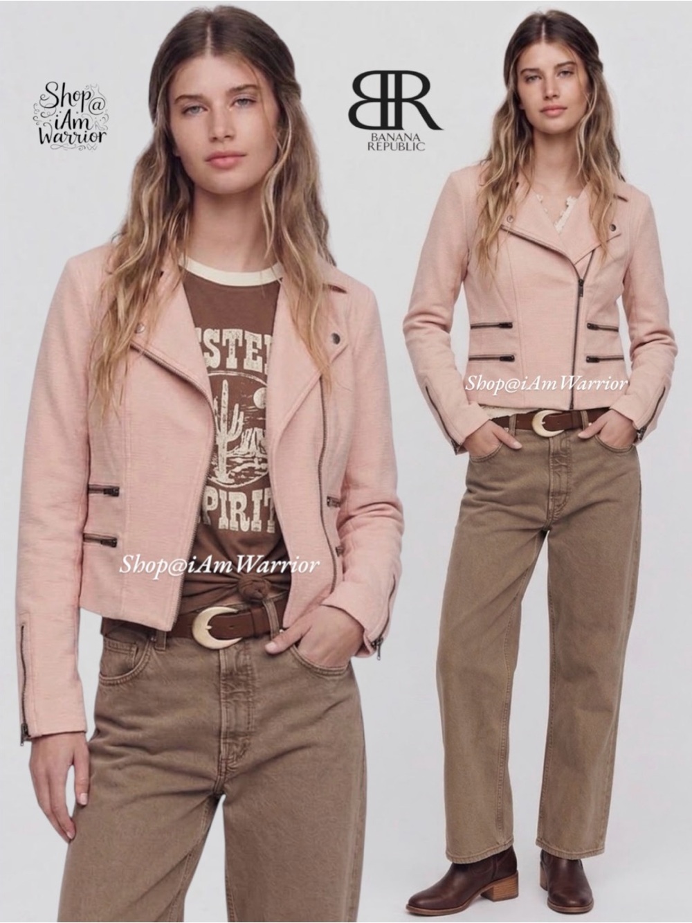 Banana Republic Blush Pink Structured Knit Zip Biker Style Moto Jacket